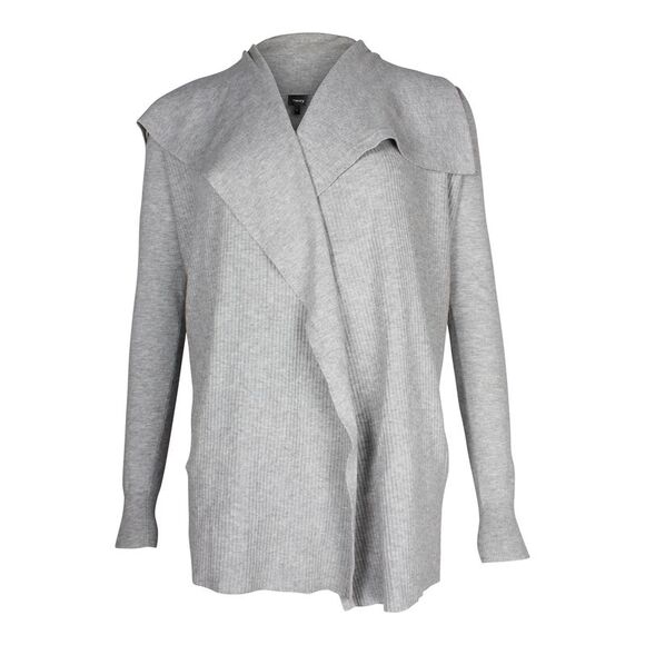 Theory Ribbed Knit Cardigan in Grey Viscose